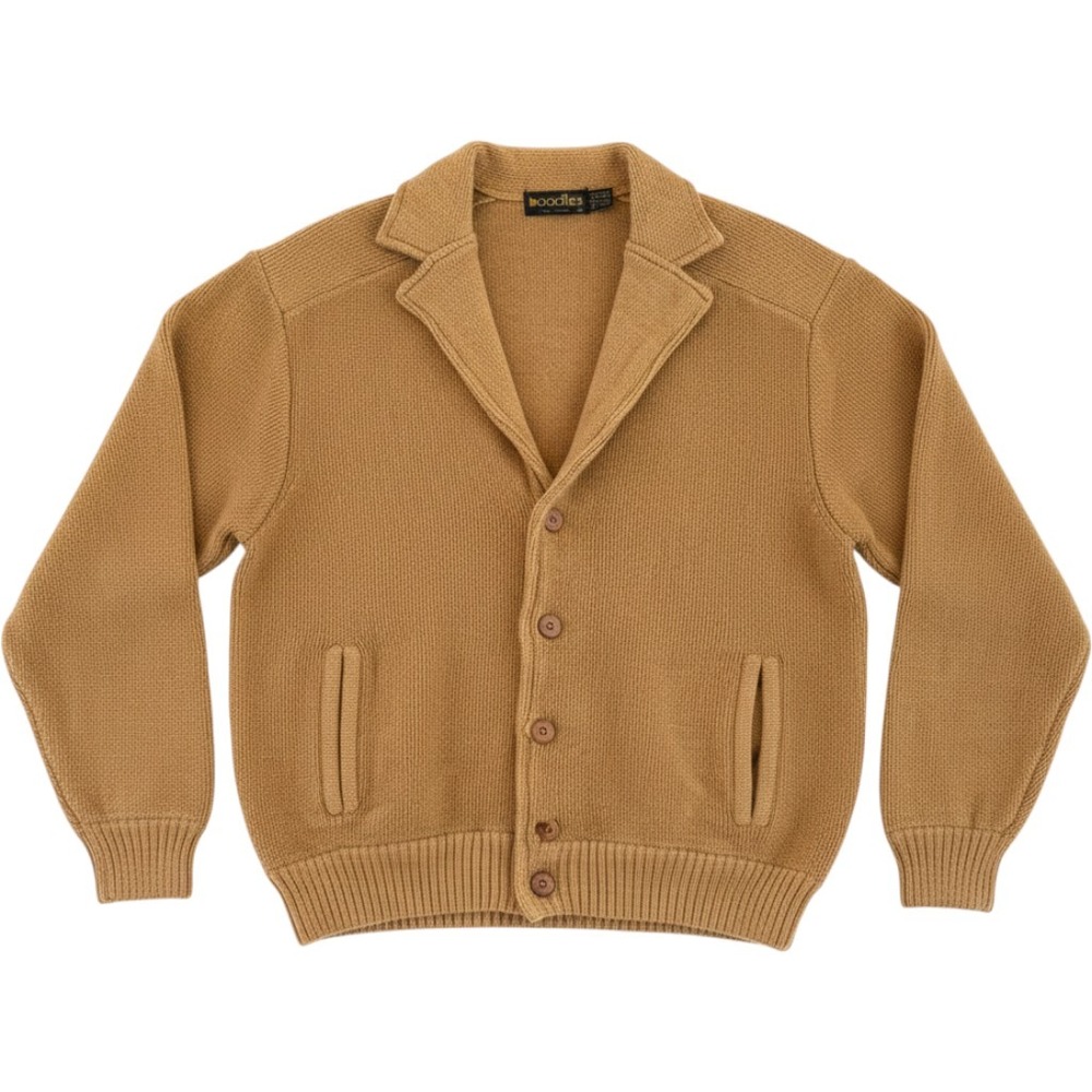 Vintage Boodles XL Camel Knit Blazer Cardigan Grandpa Sweater Jacket